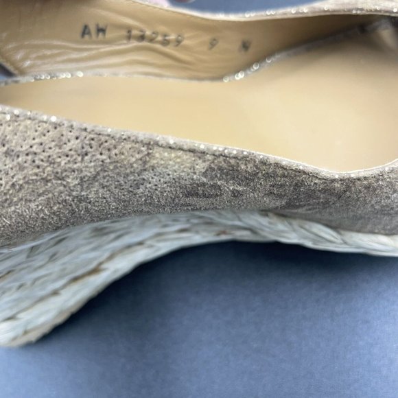 Stuart Weitzman Espadrilles Womens 9 M Wedge Natural Gold Sling Back - Picture 8 of 8